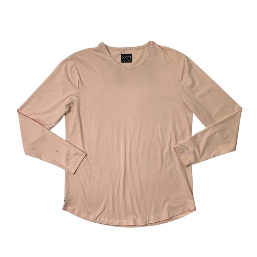 Cuts Shirt Mens L Large Athletic Fit Bellini Curve Hem Crew Neck Long Sleeve